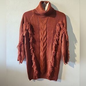 BTFBM Womens Burnt Orange Fall Sweater Size Medium with Fringe NWT